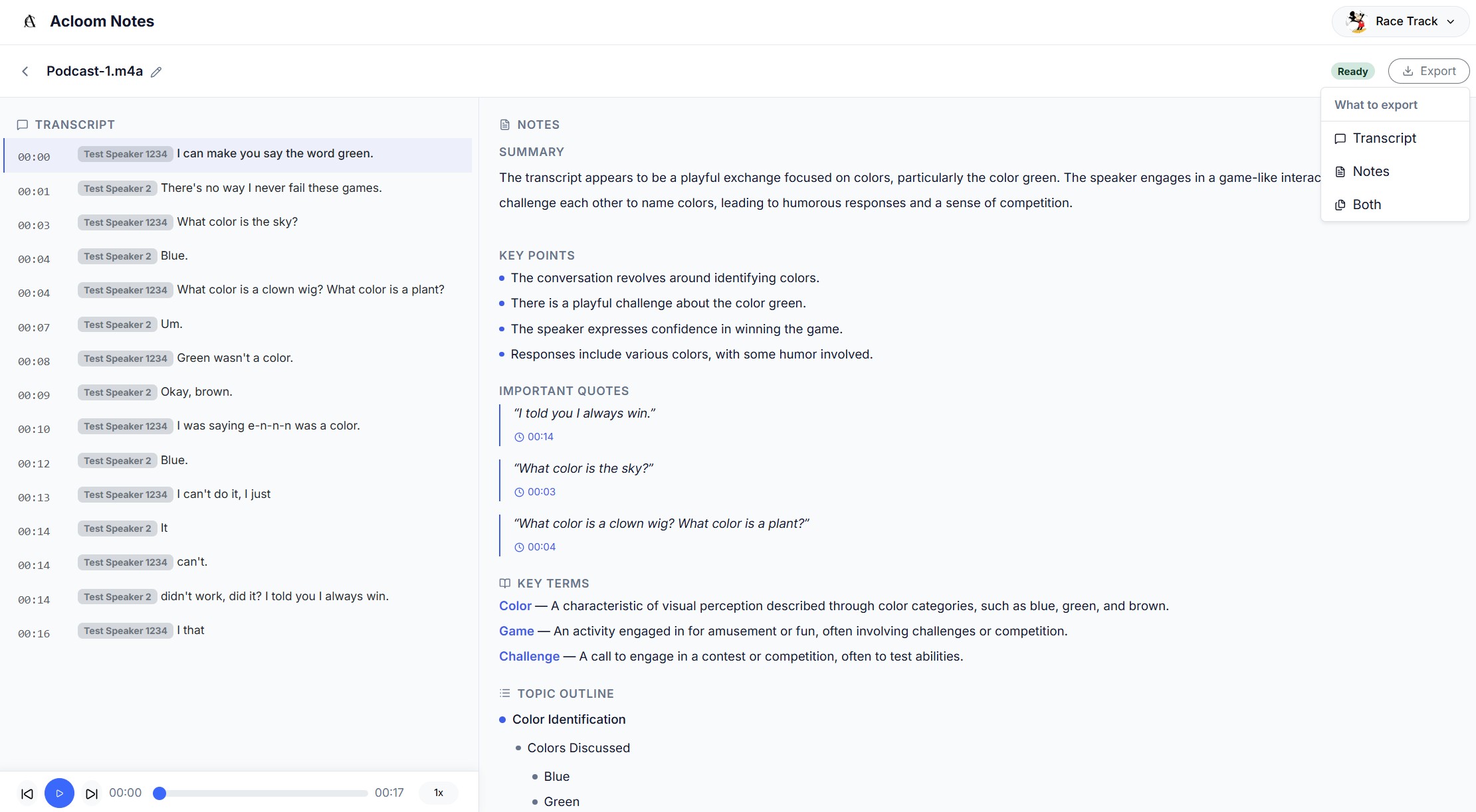 Speaker diarization detecting and labeling multiple speakers in a podcast recording